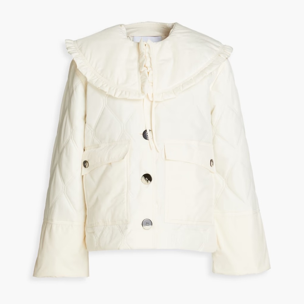 NWT Ganni Natural Ruffled Quilted Shell Jacket